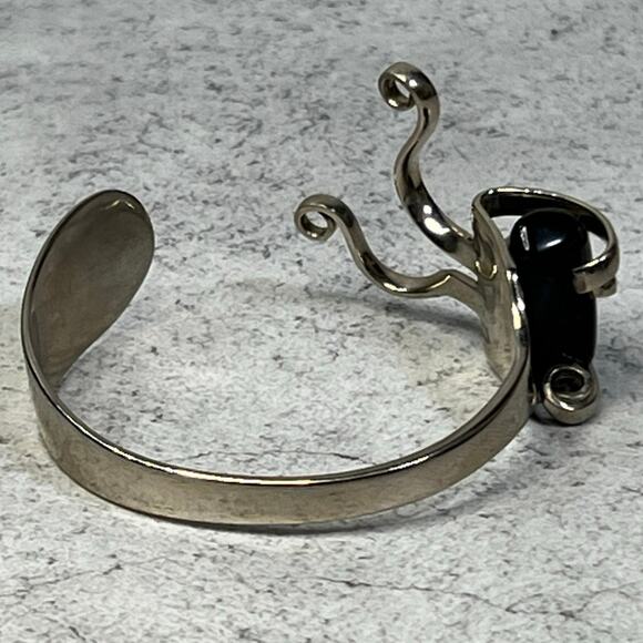 Vintage Silco Alpacca stamped made in USA fork cuff with black stone artisan - Picture 5 of 7